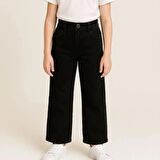 KIZ ÇOCUK JEANS-BELİ LASTİKLİ DÜĞMELİ GENİŞ PAÇA KOT PANTOLON