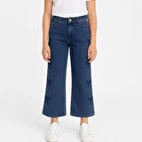 KIZ ÇOCUK JEANS- PAPYON DESENLİ GENİŞ PAÇA ESNEK KOT PANTOLON