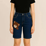 KADIN/KIZ JEANS - AYICIK DETAYLI ESNEK LİKRALI KOT ŞORT