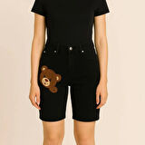 KADIN/KIZ JEANS - AYICIK DETAYLI ESNEK LİKRALI KOT ŞORT