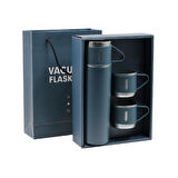 Elegance Termos Seti: 500ml Termos & 3 Bardak, Şık Karton Ambalaj