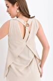 Bisiklet Yaka Sırt Detaylı Alt Üst İkili Bej Elbise
