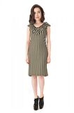 Volen Yaka Çizgili Haki Viskon Kadın Elbise