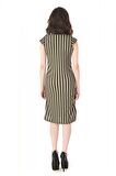 Volen Yaka Çizgili Haki Viskon Kadın Elbise