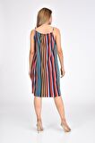 Sıfır Kol Askılı Çizgili Renkli Pilise Kadın Elbise