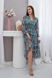 Desenli Şifon Elbise - Mint