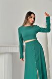 Fitilli Bluz ve Etek Takım - Mint