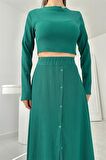 Fitilli Bluz ve Etek Takım - Mint