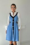 Süs Cepli Askılı Elbise - Mavi