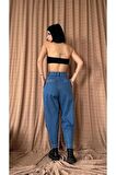 Pileli Jeans Pantolon - Mavi