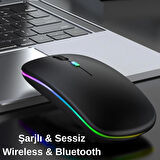 KABLOSUZ BLUETOOTH RGB LED'li SESSİZ MOUSE (FARE) | ŞARJ EDİLEBİLİR | ERGONOMİK TASARIM