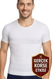 Erkek Korse Atlet Göğüs Jinekomasti ve Göbek Toparlayıcı Karın Sıkılaştırıcı Fit Görünüm Kısa Kollu