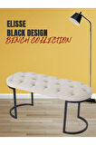 Elisse Krem Puf Metal Ayaklı Kapitoneli Model Oval Bench