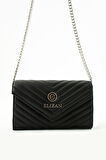Elizan Zincirli V Desen Modern Siyah Çapraz Kadın Çantası 