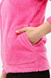 Peluş Kapüşonlu Pembe Mont