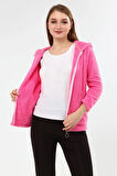 Peluş Kapüşonlu Pembe Mont