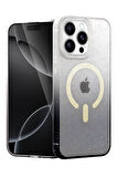 Teleplus iPhone 14 Pro Kılıf Simli Shinys Pummel Manyetik Şarjlı Kapak