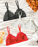 Romantik Serisi Dantelli Bralet Sütyen 3lü Set Büyük Bedenli