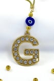 Gold Renkli Parlak Taşlı G Harfi Araba Dikiz Ayna Süsü, Hediyelik Araba Süsü