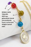 Doğal Taşlı Altın Kaplama Sedefli Yonca Araba Dikiz Ayna Süsü, Farklı Renklerde Akik Taşları