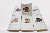 30X30 Coffee Temalı Nakışlı 6'Lı Kutulu Mutfak Havlu Seti