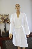 Bornoz Beyaz Triga Kadife Kimono Ev Otel Banyo Bornozu S/M