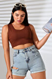Kadın Askılı Örme Crop Bluz