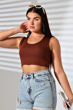 Kadın Askılı Örme Crop Bluz