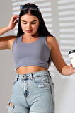 Kadın Askılı Örme Crop Bluz