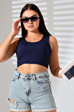 Kadın Askılı Örme Crop Bluz