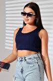 Kadın Askılı Örme Crop Bluz
