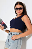 Kadın Askılı Örme Crop Bluz