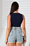 Kadın Askılı Örme Crop Bluz