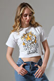 Enfi Penye Süprem Pamuklu Baskılı Crop T-Shirt
