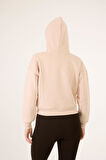 Kadın Kapüşonlu Baskılı Crop Sweatshirt