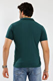 Erkek Fermuarlı Jakarlı Çizgi Kabartmalı T-Shirt