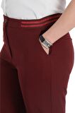 Fierte Kadın Büyük Beden Pantolon Nvr2151 Kumaş Normal Elastik Bel Dar Paça Bilek Boy Fermuar Kapama Düğmeli Spor Cep Vizon Beyaz Somon