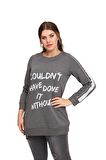 Fierte Kadın Büyük Beden Bluz Lm43030 Yuvarlak Yaka Uzun Kol Sweatshirt Yan Fermuarlı Yırtmaç Detay Antrasit Siyah