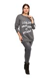 Fierte Kadın Büyük Beden Bluz Lm43030 Yuvarlak Yaka Uzun Kol Sweatshirt Yan Fermuarlı Yırtmaç Detay Antrasit Siyah