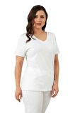 Fierte Kadın Büyük Beden T-shirt Rg4053 V Yaka Kısa Kol Spor Basic