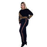 Fierte Kadın Büyük Beden Pantolon Lm32070 Fermuar Kapama Normal Bel Deri Şerit Detay Dar Paça Camel Bordo Antrasit Lacivert Füme 