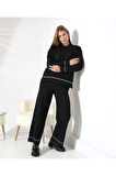 Kontrast Dikişli Kadın Triko Takım