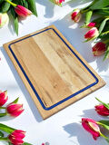 F&S WoodArt Meşe Ağacı 39 Cm Mavi Epoksi Dolgu Oluklu Kesme Tahtası Sunumluk