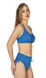 Endeep Kadın Büyük Beden Balenli Destekli Bağlama Detaylı Mavi Bikini Takımı