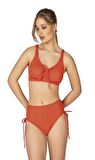 Endeep Kadın Büyük Beden Balenli Destekli Bağlama Detaylı Turuncu Bikini Takımı