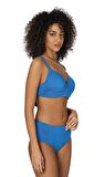 Endeep Kadın Büyük Beden Destekli Büzgü Detaylı Mavi Bikini Takımı
