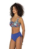 Endeep Kadın Büyük Beden Balenli Destekli Bağlama Detaylı Mavi Desenli Bikini Takımı