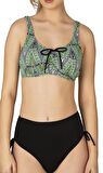 Endeep Kadın Büyük Beden Balenli Destekli Bağlama Detaylı Yeşil Desenli Bikini Takımı