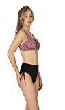 Endeep Kadın Büyük Beden Balenli Destekli Bağlama Detaylı Kırmızı Desenli Bikini Takımı
