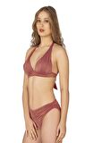 Endeep Kadın Ön Büzgü Detaylı Yarım Dolgulu Simli Pembe Bikini Takımı